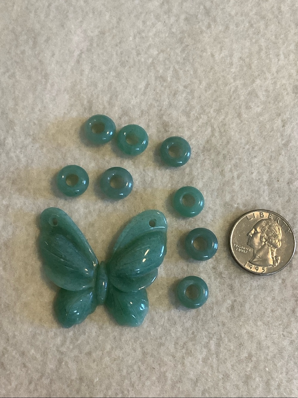 Green Jade Butterfly Pendant and Bead Set - Purchased in Hong Kong